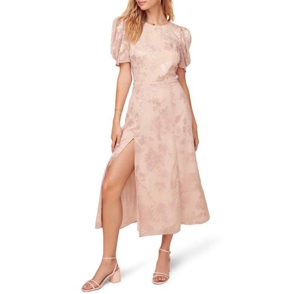 ASTR the Label Puff Sleeve Monarch Midi Dress Size L Pink NWT - Picture 1 of 10